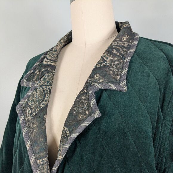 Velvet Reversible Jacket Womens L Green Tapestry Quilted 90s Y2K Vtg Whimsigoth - Picture 12 of 16